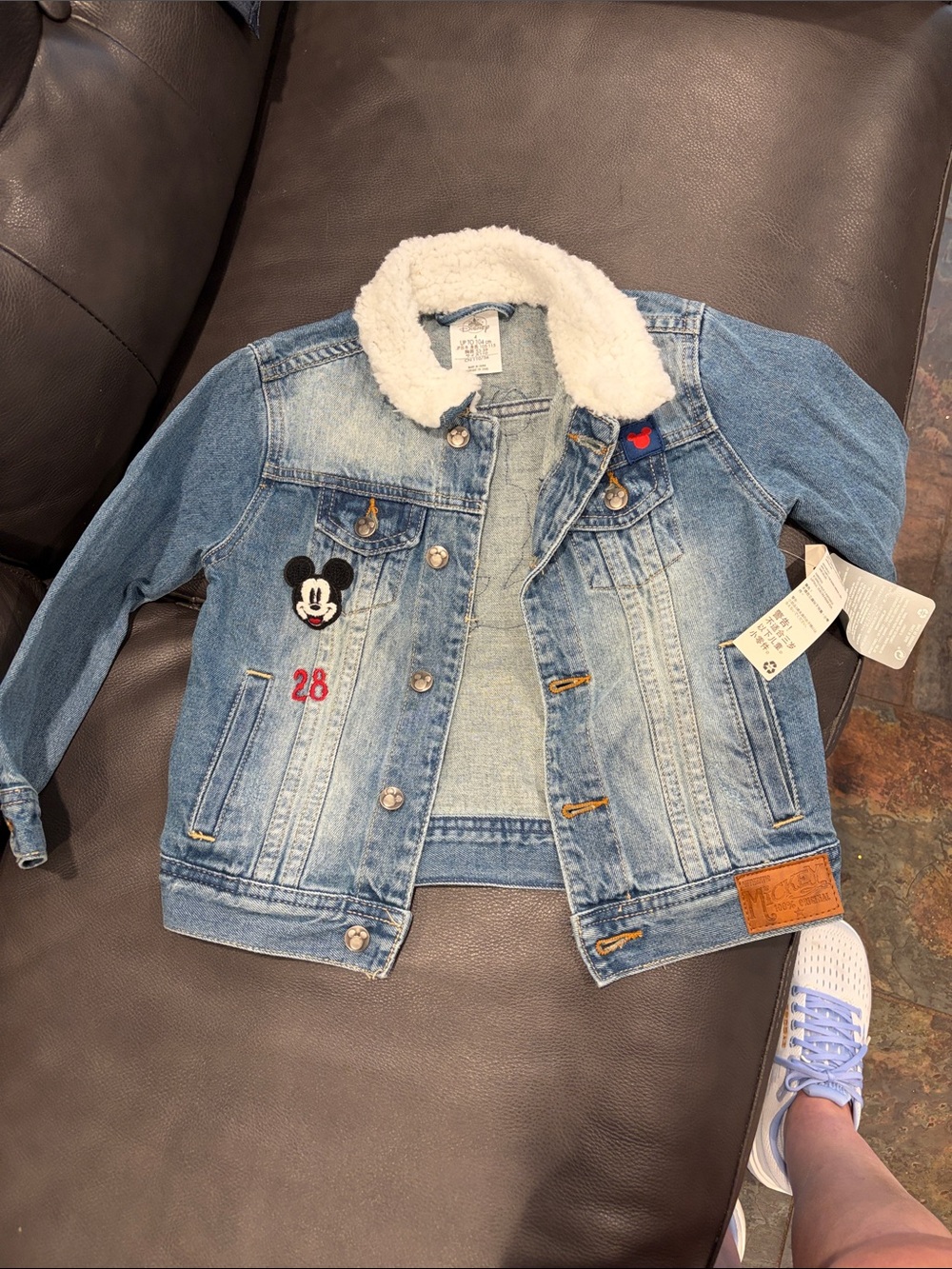 Disney Light Blue Denim Jacket with White Sherpa Collar and Mickey Patch